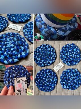 Set of Four Braided Coasters - Denim Blue